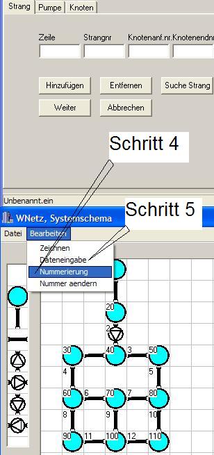 WNETZ Dateneingabemodus: Strang anklicken, Nummerierungsdaten werden automatisch übertragen